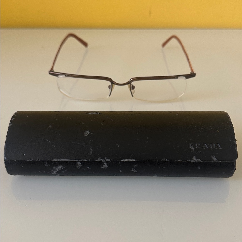 Prada Sleek Bronze Titanium Frameless Rectangular Prescription Glasses Frame - Picture 13 of 15